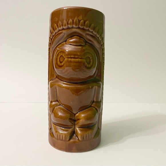 Tiki Brown Glaze Ceramic Barware Tall Mug Cup Vase Kahuna God DW114 - Picture 16 of 16